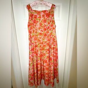 Unique vintage brand Floral Pink and Orange Dress. No size tag! VGUC